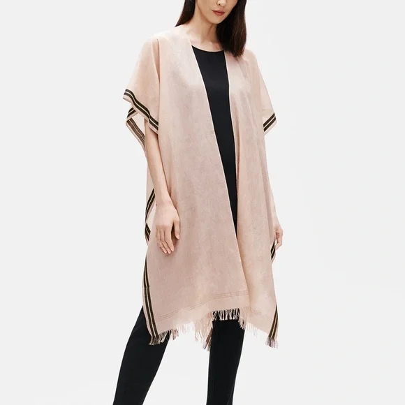 EILEEN FISHER 100% organic cotton embroidered hem serape scarf poncho shawl OS - Picture 5 of 16